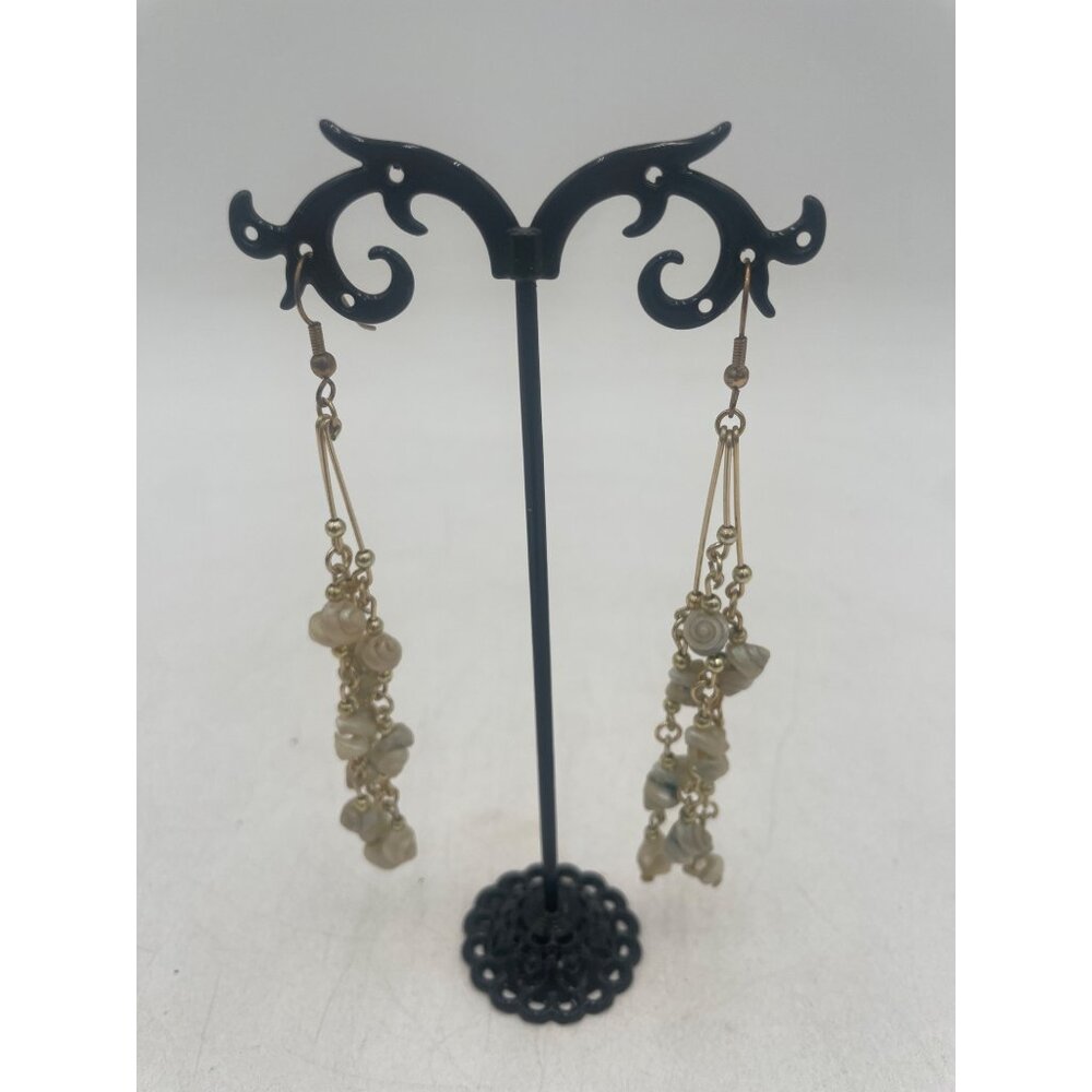 Vintage Gold-Tone Dangle Earrings Beads Shell Accents Boho